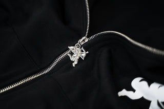 'Feel Love' Zipper Hoodie in Black