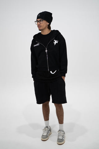 'Feel Love' Zipper Hoodie in Black