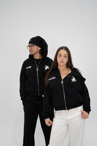 'Feel Love' Zipper Hoodie in Black