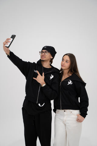 'Feel Love' Zipper Hoodie in Black