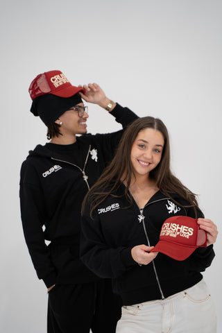 'Feel Love' Zipper Hoodie in Black