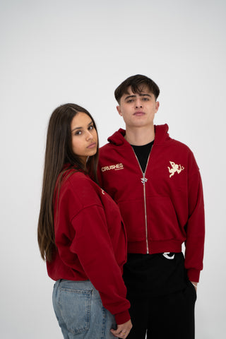 'Feel Love' Zipper Hoodie in Red