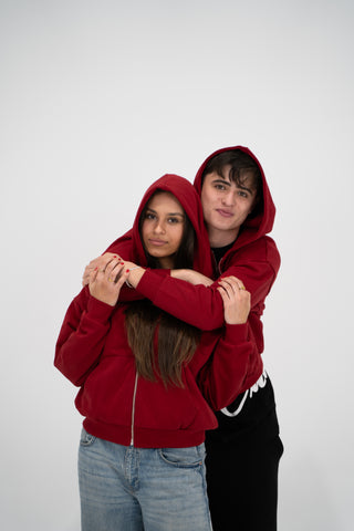 'Feel Love' Zipper Hoodie in Red