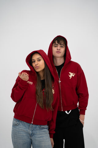 'Feel Love' Zipper Hoodie in Red